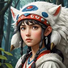 portrait of princess mononoke, Highly Detailed, Beautiful, Digital Painting, Anime, Fantasy by Studio Ghibli