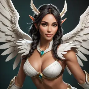 Alluring matte portrait of a beautiful Nidalee with wings, Highly Detailed, Intricate, Half Body, Realistic, Volumetric Lighting, Fantasy, Elegant by Stanley Artgerm Lau, Greg Rutkowski