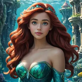 Matte portrait of Disney's Ariel in the under water city of Atlantis, Ultra Detailed, Half Body, Beautiful, Matte Painting, Sharp Focus, Portrait, Fantasy