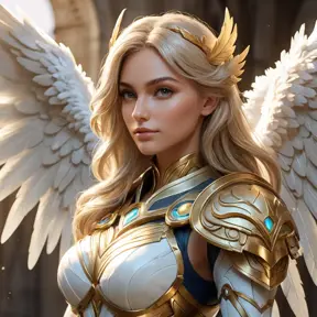 Alluring portrait of an angelic winged Kayle from League of Legends, 8k, Highly Detailed, Half Body, Photo Realistic, Sharp Focus, Octane Render, Unreal Engine, Volumetric Lighting, Fantasy by Stanley Artgerm Lau, Alphonse Mucha, WLOP