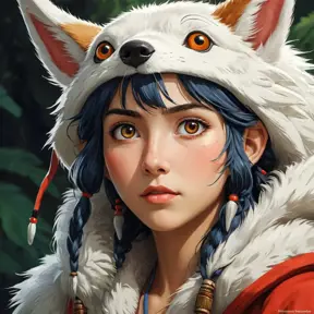 portrait of princess mononoke, Highly Detailed, Beautiful, Digital Painting, Anime, Fantasy by Studio Ghibli