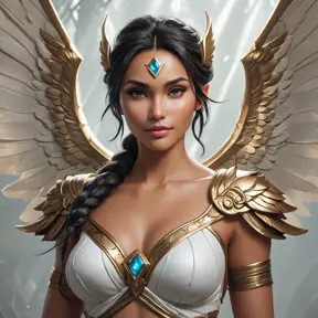 Alluring matte portrait of a beautiful Nidalee with wings, Highly Detailed, Intricate, Half Body, Realistic, Volumetric Lighting, Fantasy, Elegant by Stanley Artgerm Lau, Greg Rutkowski