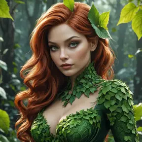 Alluring matte portrait of Poison Ivy in the style of Stefan Kostic, 8k, Highly Detailed, Intricate, Half Body, Matte Painting, Realistic, Sharp Focus, Fantasy by Greg Rutkowski