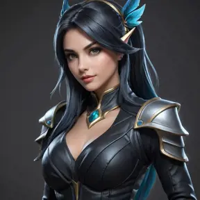 Alluring matte portrait of a beautiful Sona from League of Legends in black leather, 8k, Half Body, Realistic, Volumetric Lighting, Fantasy by Stanley Artgerm Lau, WLOP