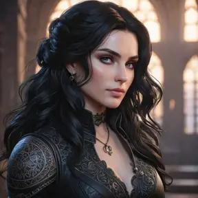 Matte portrait of Yennefer with tattoos, 8k, Highly Detailed, Alluring, Artstation, Bokeh effect, Sharp Focus, Volumetric Lighting, Concept Art by Stanley Artgerm Lau, Greg Rutkowski