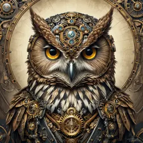 Steampunk portrait of a Owl, inspired by future technology, Highly Detailed, Steampunk