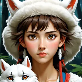 portrait of princess mononoke, Highly Detailed, Beautiful, Digital Painting, Anime, Fantasy by Studio Ghibli