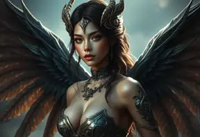 Alluring matte portrait of a beautiful Nidalee with wings, Highly Detailed, Intricate, Half Body, Realistic, Volumetric Lighting, Fantasy, Elegant by Stanley Artgerm Lau, Greg Rutkowski