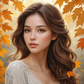 A soft-spoken poetess with an aura of quiet introspection, surrounded by the gentle whispers of autumn leaves, Highly Detailed, Half Body, Gorgeous, Stunning, Elegant by Stanley Artgerm Lau