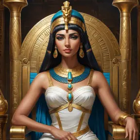 An elegant Cleopatra VII, the last Pharaoh of Ancient Egypt, sitting on her throne, Highly Detailed, Half Body, Gorgeous, Stunning, Elegant by Stanley Artgerm Lau