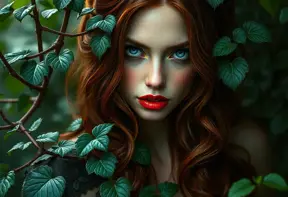 Alluring matte portrait of Poison Ivy in the style of Stefan Kostic, 8k, Highly Detailed, Intricate, Half Body, Matte Painting, Realistic, Sharp Focus, Fantasy by Greg Rutkowski