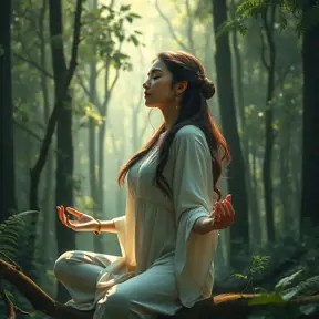 a serene woman meditating in a peaceful forest, Highly Detailed, Half Body, Gorgeous, Stunning, Elegant by Stanley Artgerm Lau