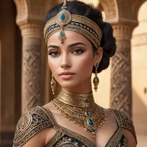 An elegant queen from ancient Egypt with intricate henna tattoos, Highly Detailed, Half Body, Gorgeous, Stunning, Elegant by Stanley Artgerm Lau