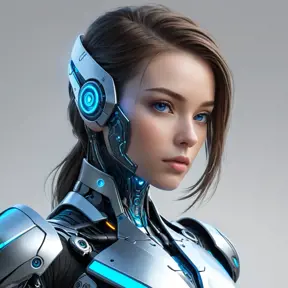 a futuristic cyborg with glowing blue circuitry and sharp, angular features, staring intently into the distance, Highly Detailed, Half Body, Gorgeous, Stunning, Elegant by Stanley Artgerm Lau