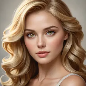 A classically beautiful woman with golden blonde hair, sparkling hazel eyes, and a timeless grace, embodying perfection and beauty, Highly Detailed, Half Body, Gorgeous, Stunning, Elegant by Stanley Artgerm Lau