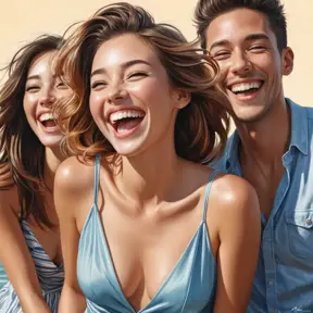 a playful woman laughing and enjoying life with her friends, Highly Detailed, Half Body, Gorgeous, Stunning, Elegant by Stanley Artgerm Lau