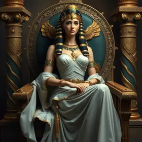 An elegant Cleopatra VII, the last Pharaoh of Ancient Egypt, sitting on her throne, Highly Detailed, Half Body, Gorgeous, Stunning, Elegant by Stanley Artgerm Lau