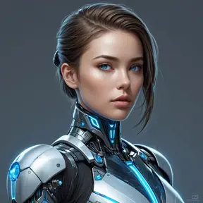 a futuristic cyborg with glowing blue circuitry and sharp, angular features, staring intently into the distance, Highly Detailed, Half Body, Gorgeous, Stunning, Elegant by Stanley Artgerm Lau