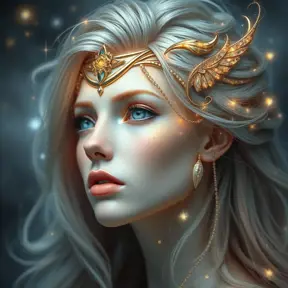 celestial being with cosmic eyes, stardust-infused tresses, and a transcendent aura, Highly Detailed, Half Body, Gorgeous, Stunning, Elegant by Stanley Artgerm Lau, Stefan Kostic