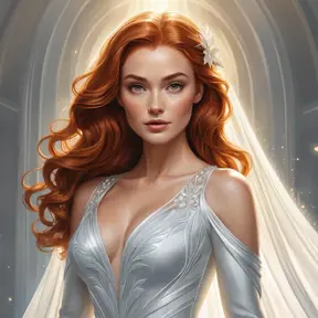 Jean Grey in a flowing white wedding dress, surrounded by a halo of light