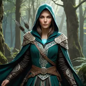 Imagine a beautiful Assassin's Creed character in a mystical Celtic forest, her clothing a mix of ancient druidic robes and hidden assassin weapons, surrounded by ancient stone circles and glowing will-o'-the-wisps.