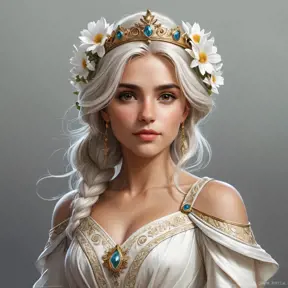 Ciri, the Lion Cub of Cintra, with a flowing white dress and a crown of flowers