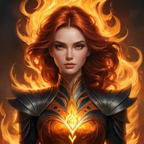 A stunning and regal illustration of Brand, the Burning Inferno, with a fiery aura and a commanding presence