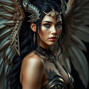 Alluring matte portrait of a beautiful Nidalee with wings