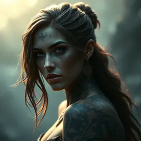 Matte portrait of Morgana with tattoos