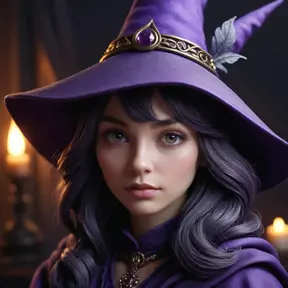 Matte portrait of a mysterious kiki the witch in purple