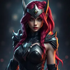 Alluring matte portrait of a beautiful Katarina from League of Legends in her battle suit