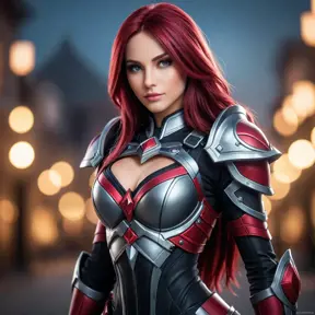 Alluring matte portrait of a beautiful Katarina from League of Legends in her battle suit