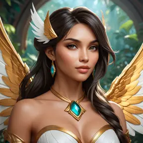 Alluring matte portrait of a beautiful Nidalee with wings