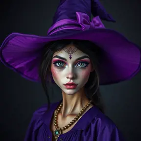 Matte portrait of a mysterious kiki the witch in purple