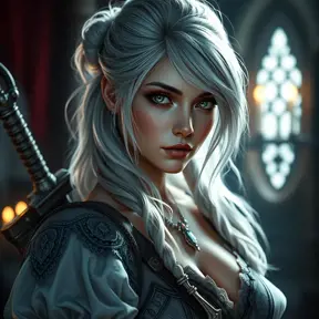 Alluring full body portrait of a beautiful Ciri in Witcher 3 style