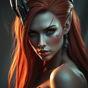 Alluring matte portrait of Star Craft's beautiful red haired Sarah Kerrigan alien Protoss