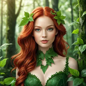 An beautiful red headed Poison Ivy in a magical green forest