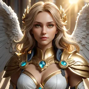 Alluring portrait of an angelic winged Kayle from League of Legends