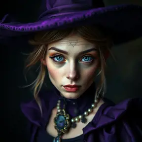 Matte portrait of a mysterious kiki the witch in purple