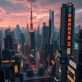 Neo-Tokyo from Akira, post-bubble Japan, showcasing a city rebuilt on the ashes of old Tokyo, similar to the real-life reconstruction of Tokyo post-WWII. 