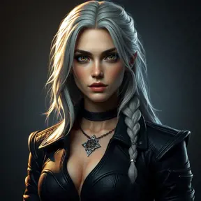 Alluring matte portrait of the beautiful Ciri from the Witcher 3 in black leather