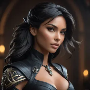 Alluring matte portrait of the beautiful Nidalee in black leather