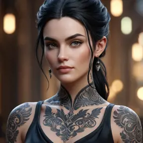 Matte portrait of Morgana with tattoos