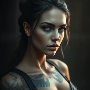 Matte portrait of Morgana with tattoos