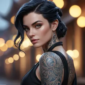 Matte portrait of Morgana with tattoos