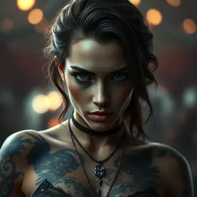 Matte portrait of Morgana with tattoos