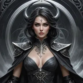 Ker in a realm of perpetual twilight, surrounded by a swirling vortex of souls, her attire a blend of black leather and bone, her eyes reflecting the endless cycle of life and death, her scythe poised, ready to reap the souls that pass into her domain.