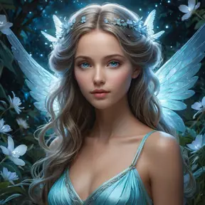 Seraphine, the angelic muse, depicted in a tranquil garden where bioluminescent plants illuminate her ethereal beauty, her eyes reflecting the cosmos, Stable Diffusion SDXL