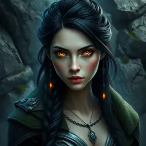 An ultra-realistic digital portrait of Irelia, her eyes shimmering with an inner fire, set against a backdrop of ancient, moss-covered stones, symbolizing her connection to the earth and resilience.