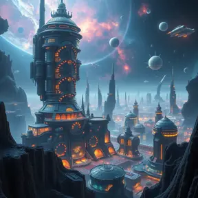 A breathtaking panoramic vista of a colossal, self-sufficient, cylindrical space metropolis, bathed in the ethereal glow of a nearby nebula, with intricate, bioluminescent, architectural marvels, bustling spaceports, and a network of shimmering, interconnecting transit tubes.